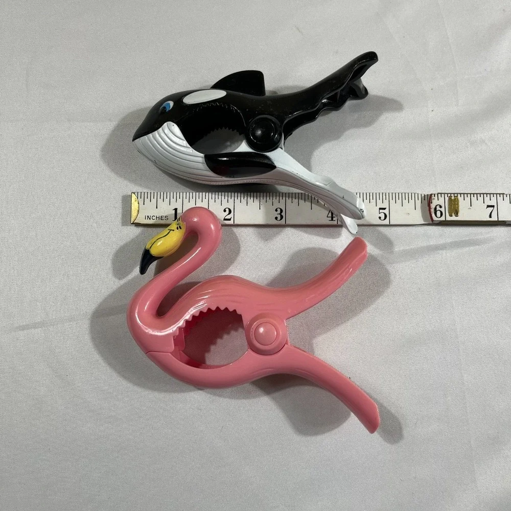 4pc Flamingo & Whale Beach Towel Clips Tropical Coastal Pool Chair Accessories